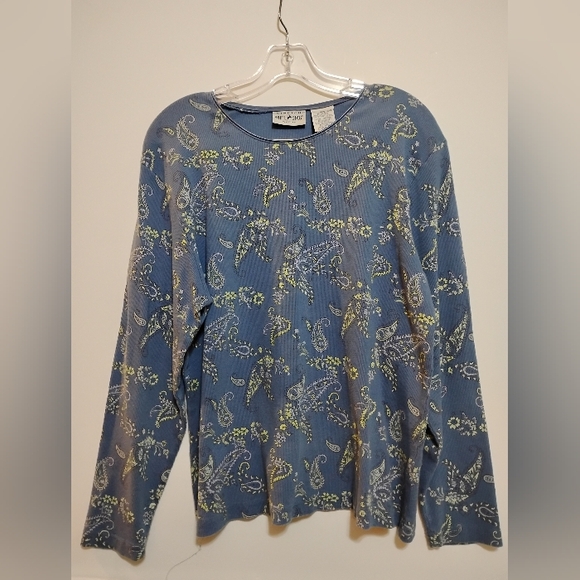 White Stag Tops - WHITE&STAG STRETCH WOMAN 95%Cotton 5%Spandex Blue Paisley LongSleeve Top 14W/16W
